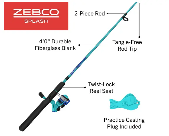 Zebco Splash Junior Spinning roll And Fishing Rod Combo